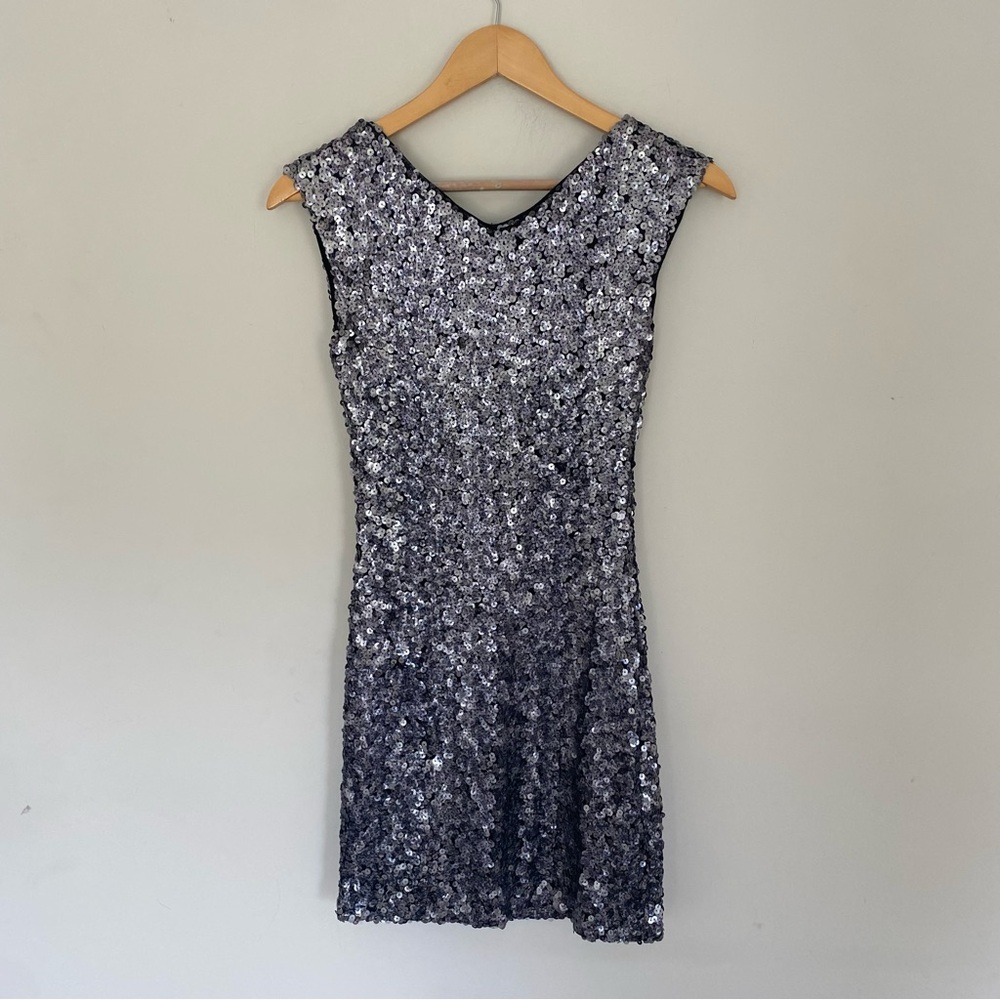 Anthropologie Aidan Mattox Sequin Sheath Mini Dress Cowl Neck Size 2 - Picture 4 of 4
